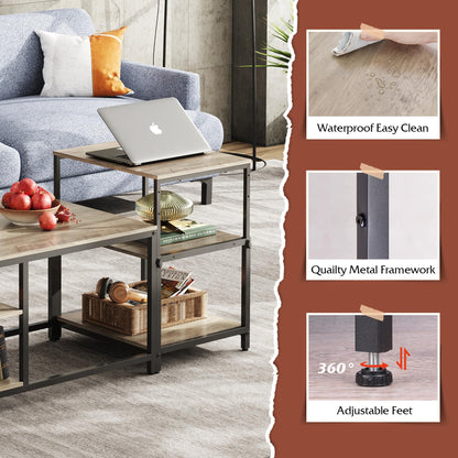 WLIVE Adjustable Coffee Table Set of 2 – Small End Tables for Living Room or Bedroom, Grey