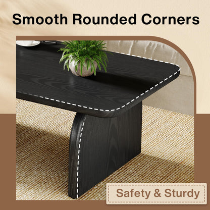 Rectangle Wood Coffee Table, 47-Inch Farmhouse Accent Center Table with Sturdy Base and Rounded Corners, Black