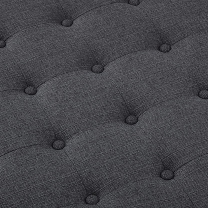 24KF Large Round Upholstered Tufted Linen Ottoman Coffee Table with Wooden Storage Shelf, Large Footrest Ottoman for Living Room, Charcoal