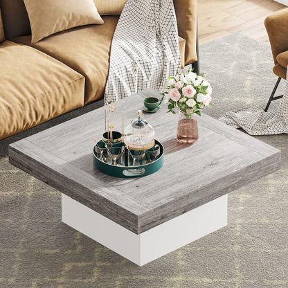 Tribesigns Square LED Coffee Table – Grey & White Engineered Wood Low Center Table for Living Room
