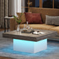 Tribesigns Square LED Coffee Table – Grey & White Engineered Wood Low Center Table for Living Room