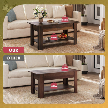 39" Lift Top Coffee Table with Hidden Compartment and Storage Shelf for Living Room or Office, Espresso