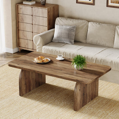 Rectangle Wood Coffee Table, 47-Inch Farmhouse Accent Center Table with Sturdy Base and Rounded Corners, Rustic Brown