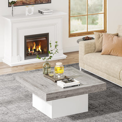 Tribesigns Square LED Coffee Table – Grey & White Engineered Wood Low Center Table for Living Room