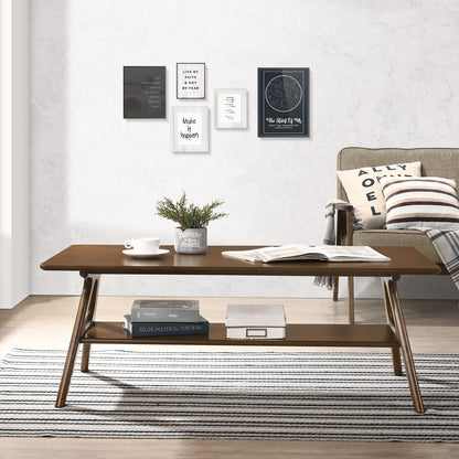 Arona Mid-Century Modern Wood Coffee Table with Storage Shelf