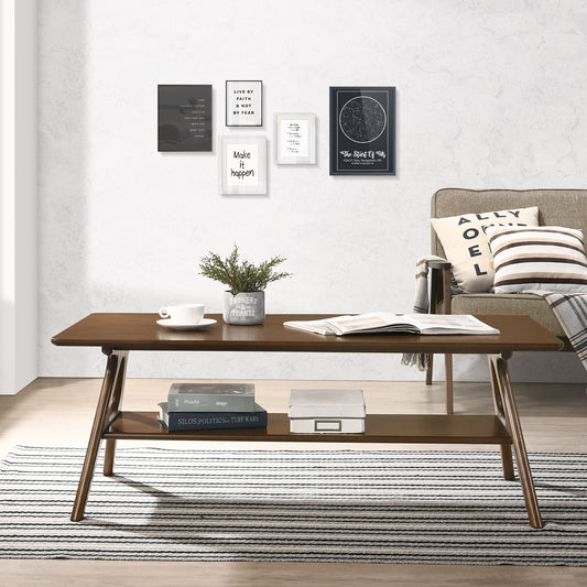 Arona Mid-Century Modern Wood Coffee Table with Storage Shelf