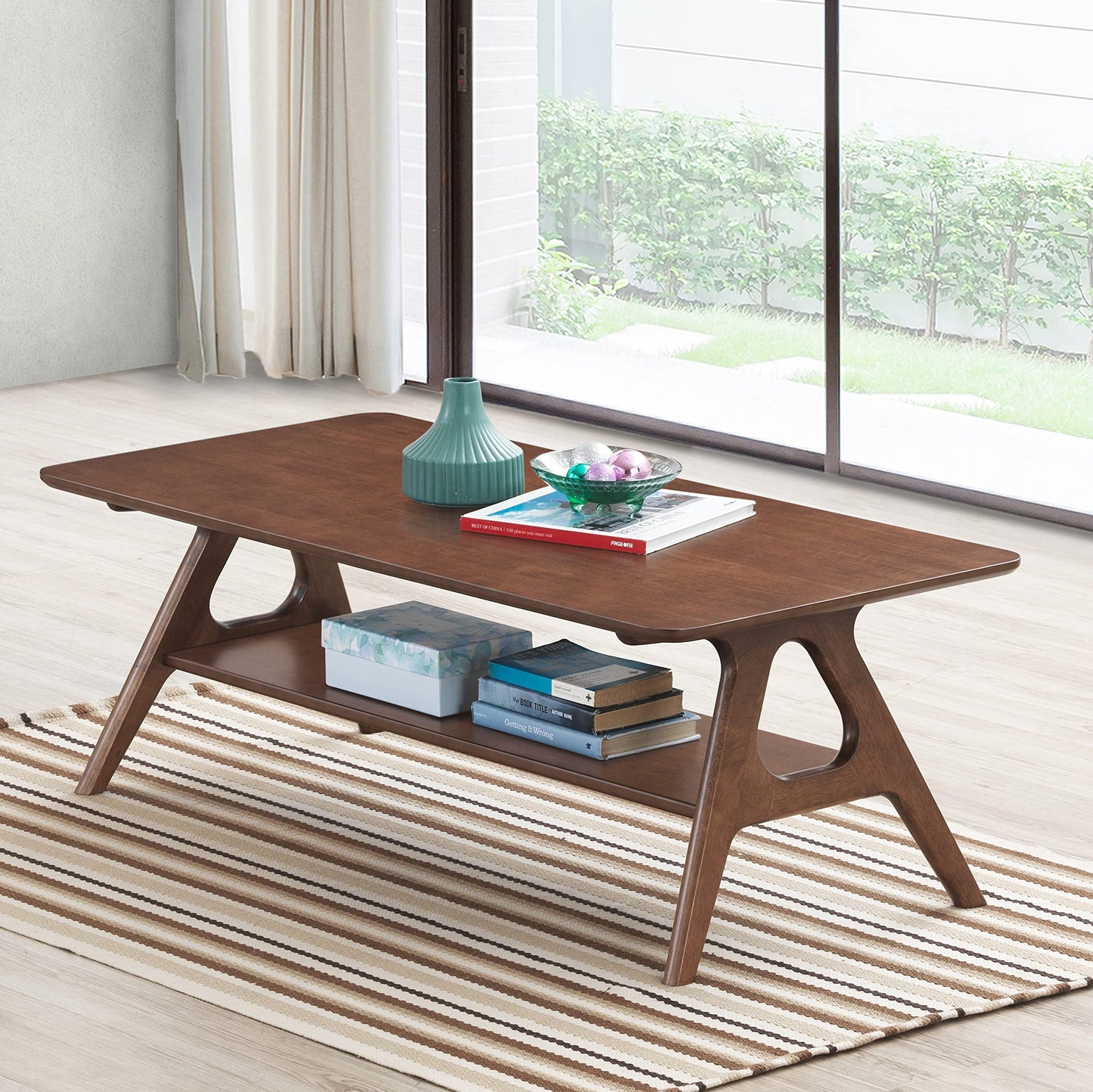 Arona Mid-Century Modern Wood Coffee Table with Storage Shelf