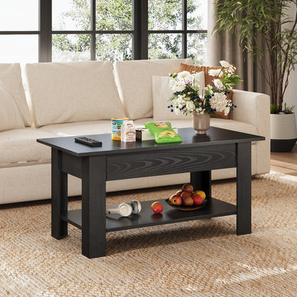 39" Lift Top Coffee Table with Hidden Compartment and Storage Shelf for Living Room or Office, Black Oak