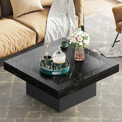 Tribesigns Square LED Coffee Table – Faux Black Marble & Black Engineered Wood Low Center Table for Living Room