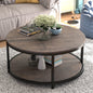 NSdirect 36" Round Coffee Table for Living Room – 2-Tier Rustic Light Walnut Wood Table with Storage Shelf, Modern Home Furniture